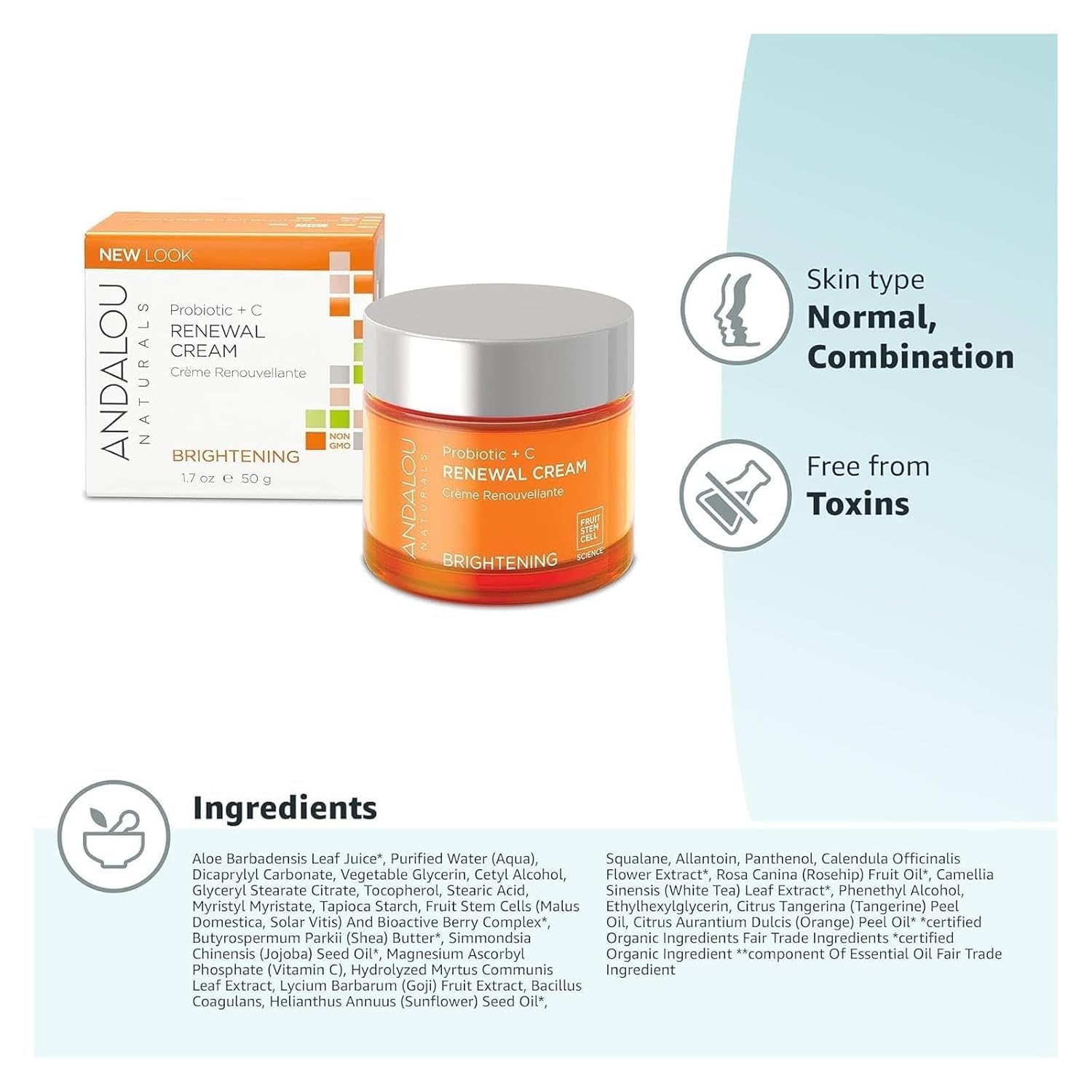 Amazon.com: Andalou Naturals Probiotic + Vitamin C Renewal Cream